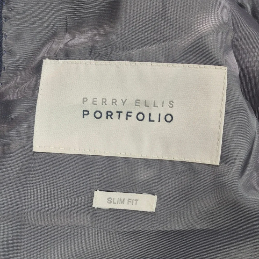 Perry Ellis Portfolio Suit Mens 38S Blue Slim Fit 2-Piece Blazer Pants 32x32